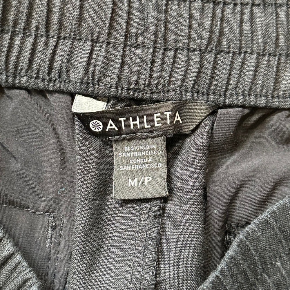 Athleta Cabo Linen Pant Black Straight Leg Drawstring Ankle Trousers M/P 851027 - Picture 3 of 11
